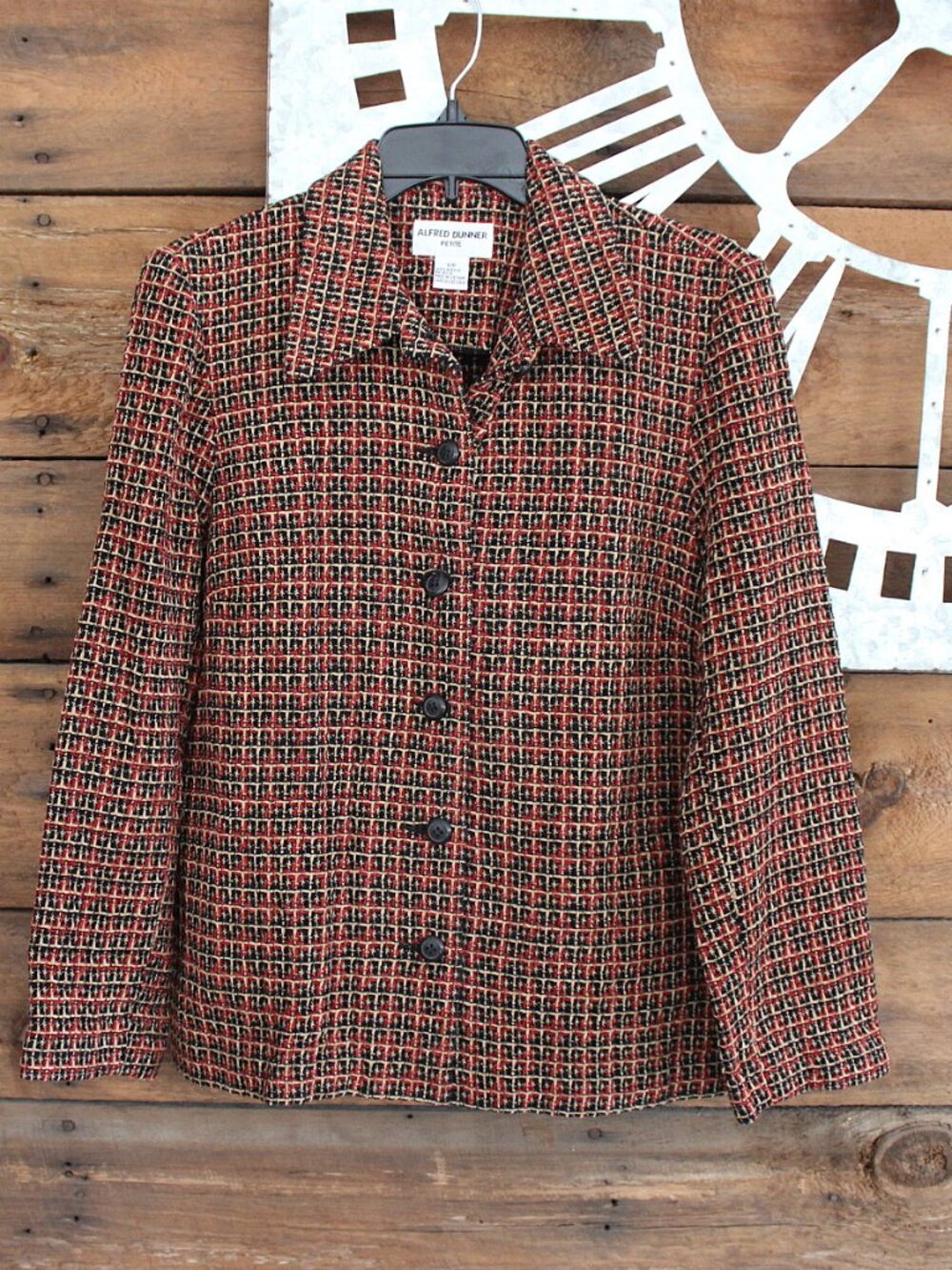 Vintage Alfred Dunner Tweed Blazer Jacket Petite M Earth Tone Fall Academia 90s
